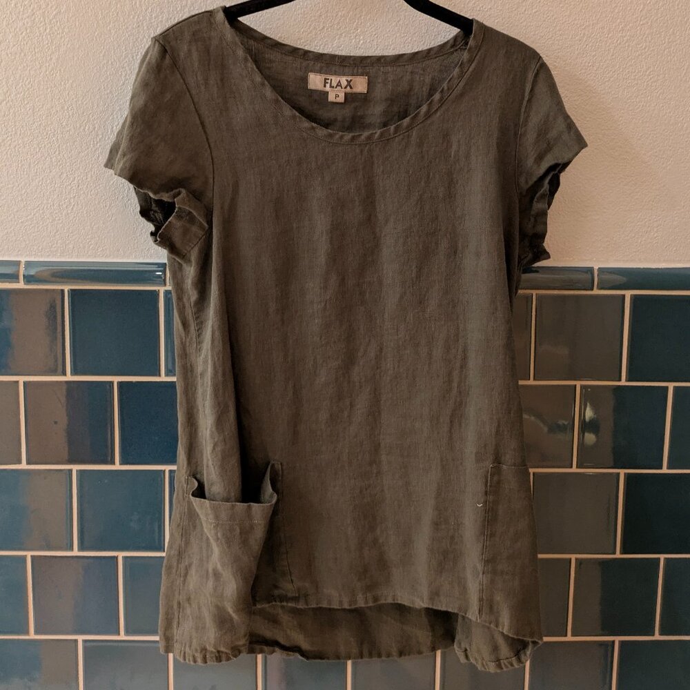 FLAX 100% Linen Gray Pocket Tunic - Made in Lithuania NWOT
